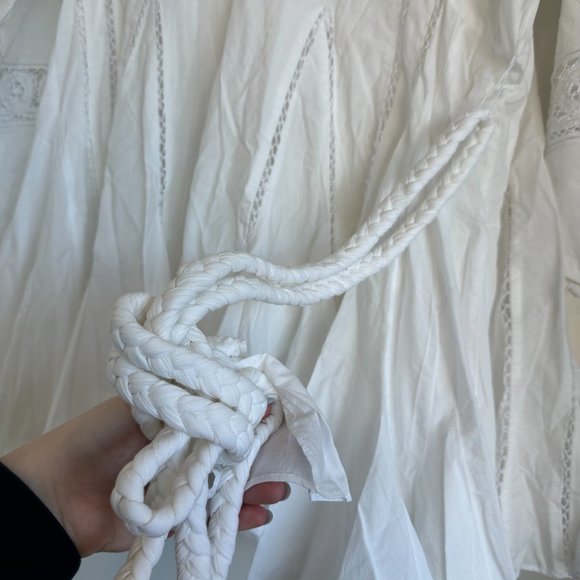 Rhode Ella Blouson Mini Dress Flared Embroidered Accent Braided Belt White - Picture 9 of 9